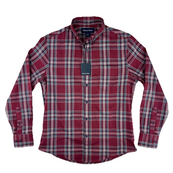 Mizzen+Main City Flannel Button Up Shirt Mens Medium Trim Red Plaid